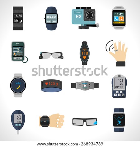 Wearable Technology Icons Set Smart Portable Stock Vector