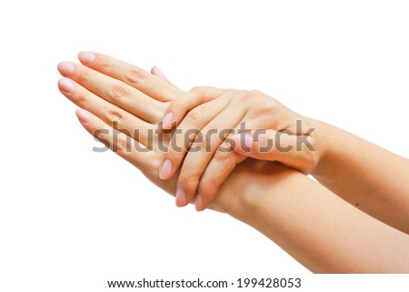 Beautiful hands of young woman, body care - isolated on white background