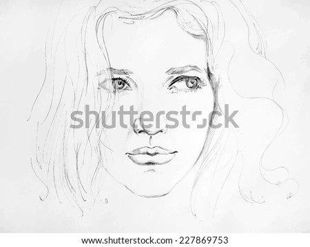 Hand Drawn Pencil Sketch Face Girl Stock Vector Royalty Free 