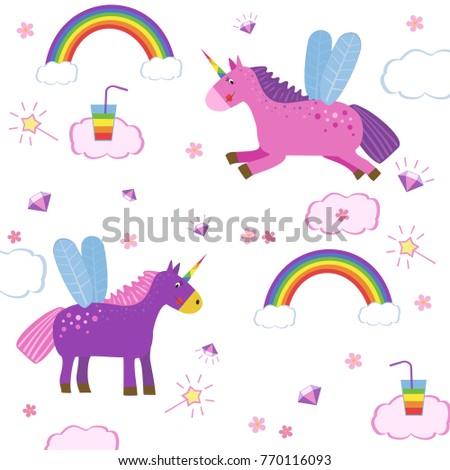 Cute Magic With Unicorns And Rainbows A Childs Drawing Cute Magic With Unicorns And Rainbows A Childs Drawing