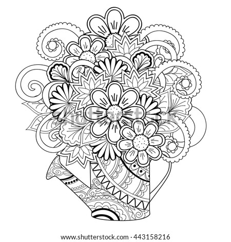 Download Hand Drawn Tangled Flowers Decorated Watering Stock Vector ...