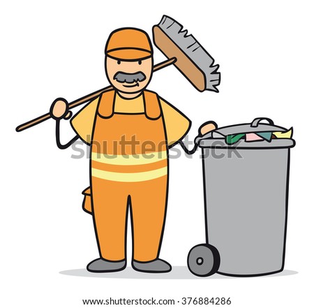 Cartoon Man Working Garbage Disposal Broom Stock Illustration 376884286 ...