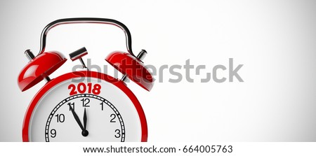 New years's eve 2018 background with red alarm clock (3D Rendering)