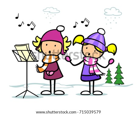 Cartoon Children Singing Christmas Songs Stock Illustration 715039579 