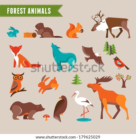 Forest Animals Vector Set Icons Illustrations Stock Vector 179625029