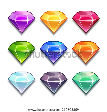 Cartoon Vector Gems Diamonds Icons Set Stock Vector 210603859