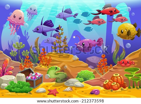 Underwater world, cartoon vector illustration