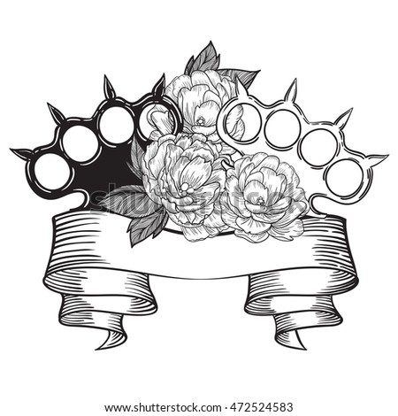 Brass Knuckles Roses Old School Tattoo Stock Vector 472524583 ...