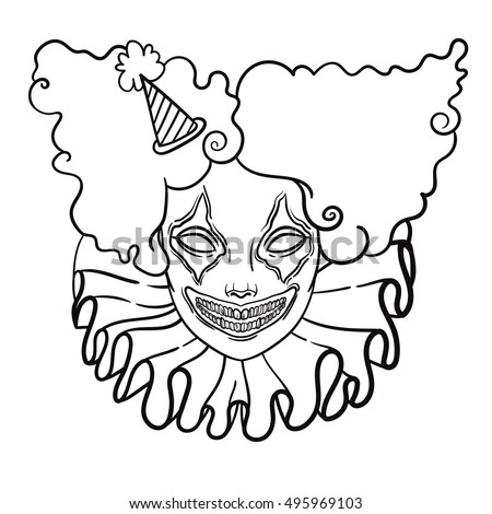 stock vector vector poster with an evil clown linear illustration of halloween scary clown maniac of horror 495969103