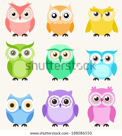 Set Six Cartoon Owls Various Emotions Stock Vector 82204843 - Shutterstock