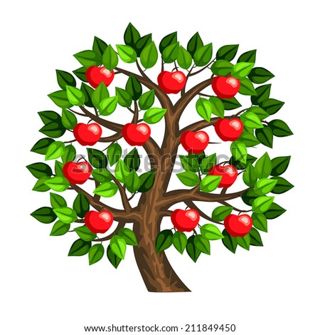 Cartoon Apple Tree Isolated On White Stock Vector 143780488 - Shutterstock