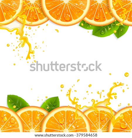 banner with fresh oranges and leaves