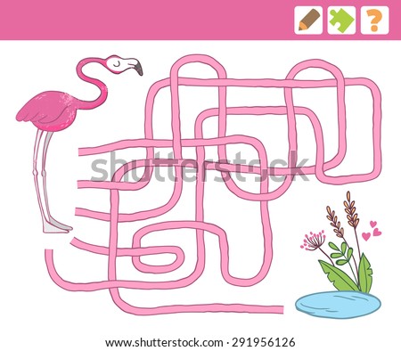 Vector Illustration Flamingo Education Maze Labyrinth Stock Vector ...