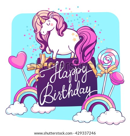 Magic Unicorn Confetti Lollipops Happy Birthday Stock Vector 429337246 ...