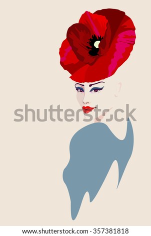Vector Silhouette Woman Hat Poppy Flower Stock Vector 75059359