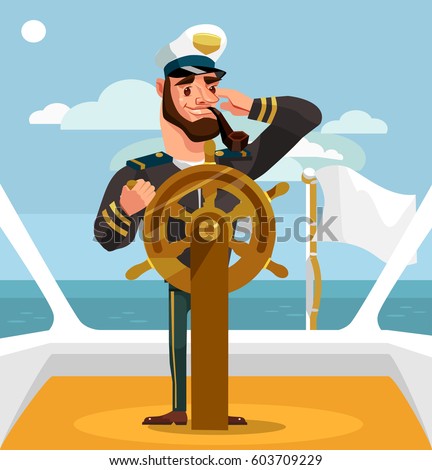 smiling happy captain character helm vector stock vector royalty