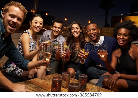 Portrait Friends Enjoying Night Out Rooftop Stock Photo (Royalty Free ...