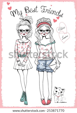 Fashion Sweet Girls Stock Vector 86673451 - Shutterstock