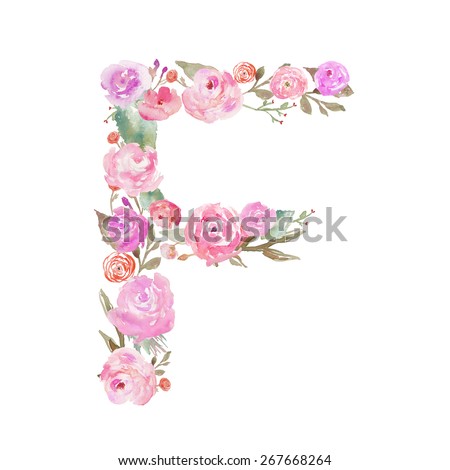 Watercolor Flower Alphabet Letter R Monogram Stock Illustration ...