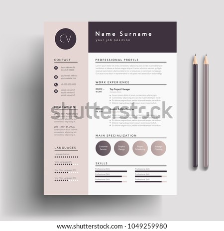 beautiful cv resume template elegant stylish design dusty pink color background vector - Design Resume Template beautiful cv resume template elegant stylish design dusty pink color background vector - Design Resume Template