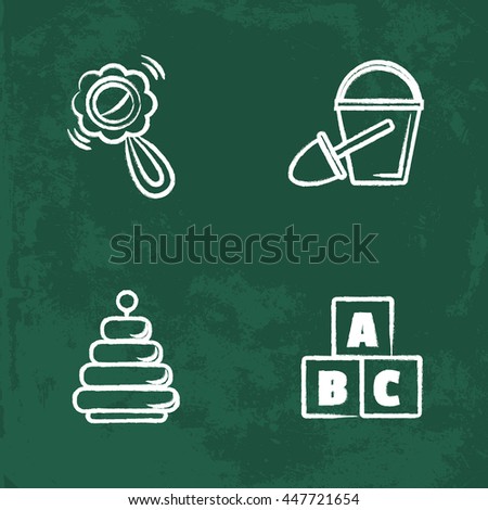 chalk icons set. Isolated vector chalkboard drawings