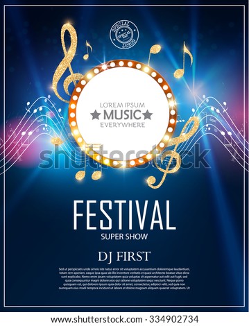 Music Poster Template With Circle Banner Notes Treble Clef Shining Design Vector Music Poster Template With Circle Banner Notes Treble Clef Shining Design Vector