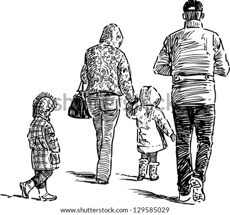 Family On Walk Stock Vector 129585029 - Shutterstock