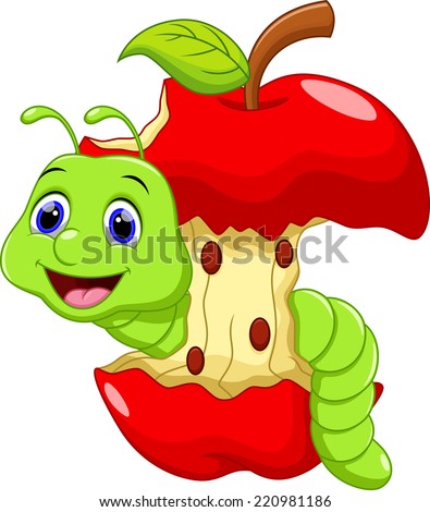 Funny Cartoon Worm Apple Stock Vector 220981186 - Shutterstock