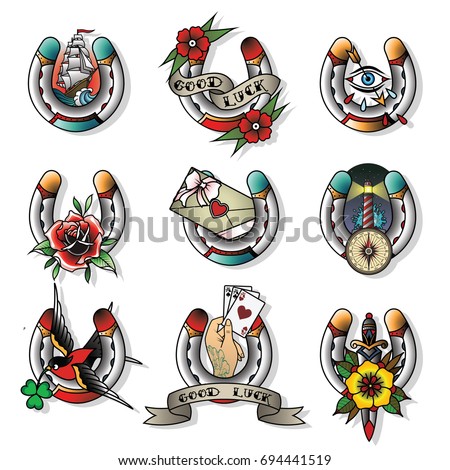 vector set horseshoes traditional tattoo designs stock vector set horseshoes traditional tattoo designs stock