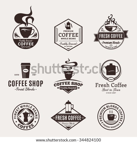 Set Coffee Shop Logos Coffee Labels Stock Vector 344824100 - Shutterstock