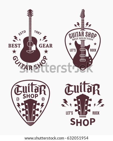 Set of vector guitar shop logo. Music icons for audio store, branding, poster or t-shirt print