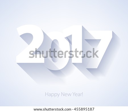 Happy New Year 2017 background. Calendar design typography vector illustration. Paper white design with shadows.