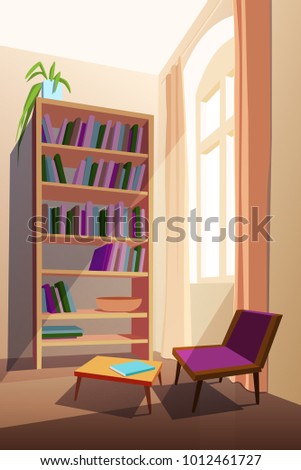 Home Library Interior Concept With Furniture Bookcase Chair And Table Home Library Interior Concept With Furniture Bookcase Chair And Table