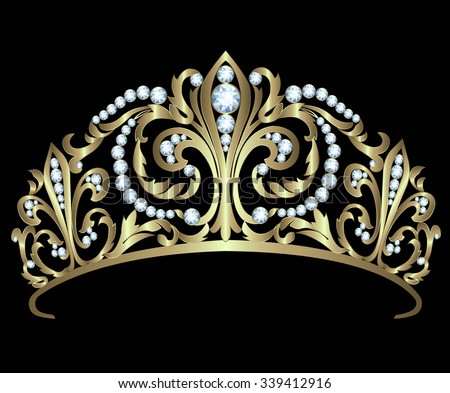 Gold Diadem Diamonds On Black Background Stock Vector 339412916 ...