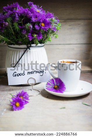 Cup Coffee Aster Flowers Vase On Stock Photo 224886766 - Shutterstock