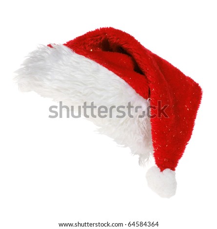 red Santa Claus hat on white background
