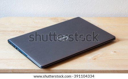 BANGKOK,THAILAND - March 14,2016: Dell Logo on notebook cover. Dell Inc. is an American multinational computer technology company that develops, sells and repairs computers.