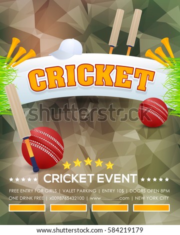 Cricket Event Poster Background Vector Low Stock Vector 584219179 