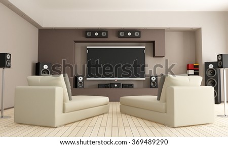 Elegant Living Room With Home Cinema D Rendering Elegant Living Room With Home Cinema D Rendering