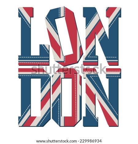 Denim London flag typography, t-shirt graphics, vectors - stock vector