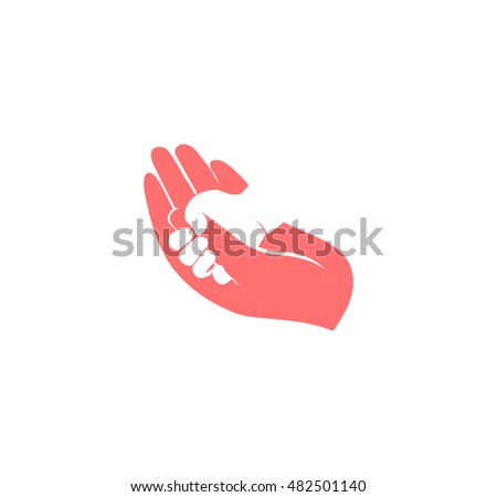 Isolated abstract blue and white adult and child hands logo. Negative space family logotype. Parent and kid palms icon. Orphanage sign. Adoption symbol. Father or mother's care vector illustration.