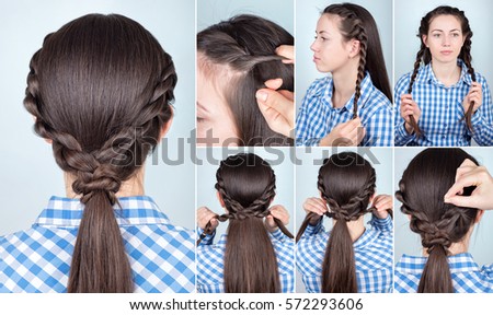 Simple Hairstyle Ponytail Twist Hair Tutorial Stock Photo 