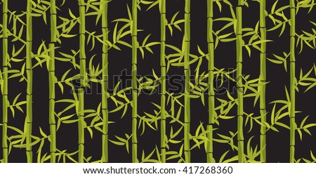 Bamboo seamless vertical pattern. Asian japan forest background on dark grey. Bamboo leaf dark background..