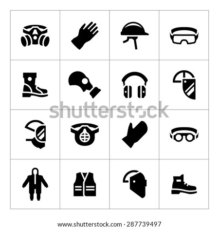 Set icons of personal protective equipment isolated on white. Vector illustration