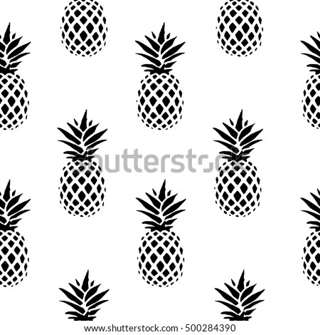 Seamless vector background pattern with isolated black and white minimalistic pineapples for your design.Endless texture can be used for wallpaper, pattern fills, web page background,surface textures.