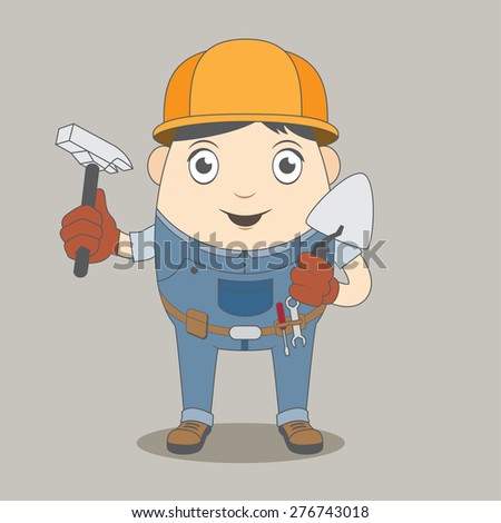 Funny Cartoon Character Construction Worker Yellow Stock Vector ...