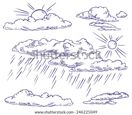 Hand Drawing Clouds Sky Sun Rain Stock Vector 246225049 - Shutterstock