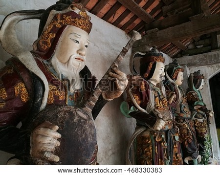 Hung Yen, Vietnam - Aug 11, 2016: Close up of statue of Buddhist god in Nom pagoda temple.