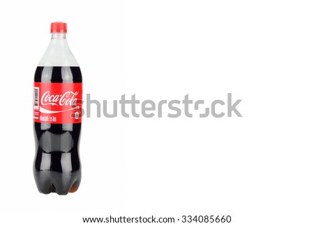 Bangkok, THAILAND November 1: Coca-Cola in a plastic bottle Isolated on white Background. on 1 November 2015 in Bangkok ,Thailand