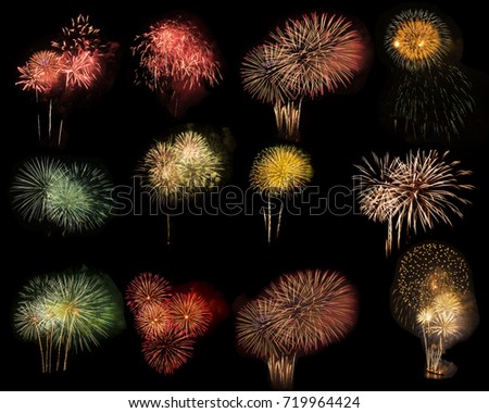 25 Individual Fireworks Explosions On Black Stock Photo 13061614
